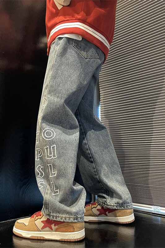 2025秋季新款！宽松阔腿牛仔裤刺绣裤子805-KZ98-P55控68,男装牛仔裤,星座809B（原星座805）