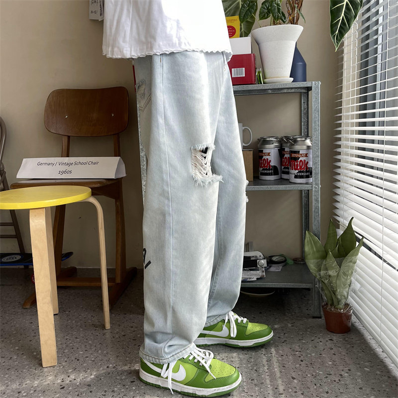 2025春季新款原创设计刺绣印花破洞直筒牛仔805-D05-P55控68,男装休闲裤,星座809B（原星座805）