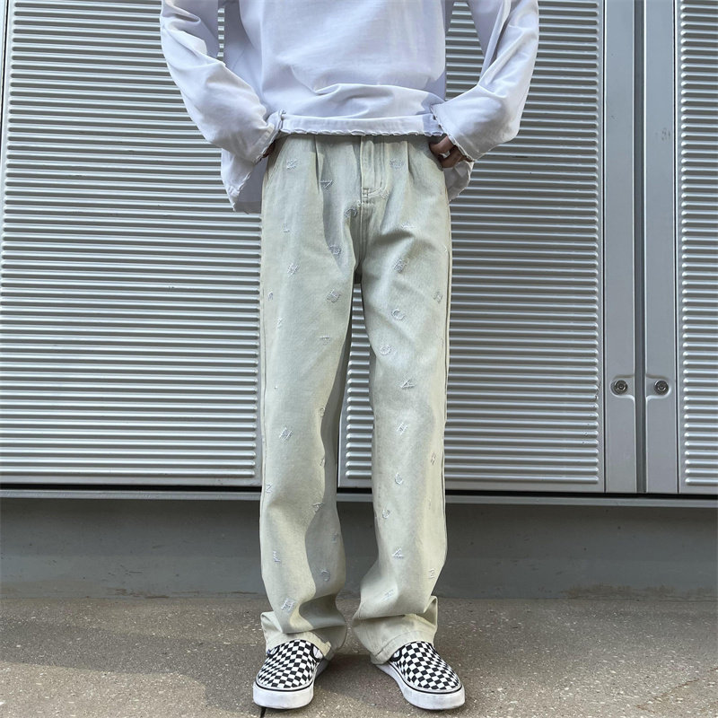 2025春季新款！宽松直筒牛仔裤工艺长裤805-D01-P60控78,男装牛仔裤,星座809B（原星座805）