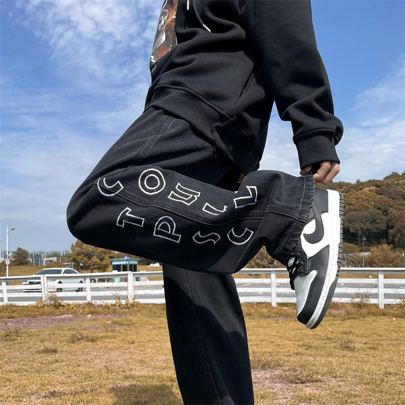 2025秋季新款！宽松阔腿牛仔裤刺绣裤子805-KZ98-P55控68,男装牛仔裤,星座809B（原星座805）