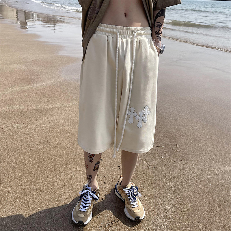 2025夏季新款！宽松阔腿休闲裤刺绣五分短裤809B-C76-P45控58,男装牛仔裤,星座809B（原星座805）