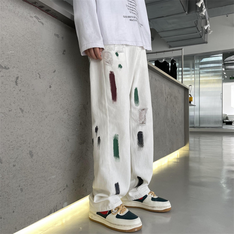 2025春季新款！宽松直筒喷漆牛仔裤805-D22-P60控78,男装牛仔裤,星座809B（原星座805）