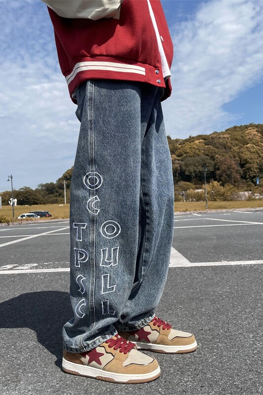 2025秋季新款！宽松阔腿牛仔裤刺绣裤子805-KZ98-P55控68,男装牛仔裤,星座809B（原星座805）