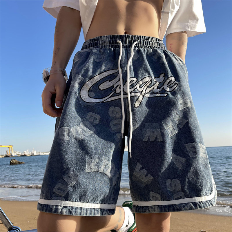 2025夏季新款！宽松直筒刺绣五分牛仔短裤809B-DK09-P45控58,男装牛仔裤,星座809B（原星座805）
