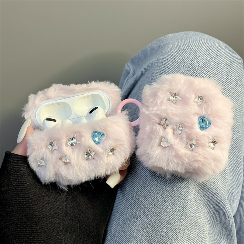 ins毛绒粉色星星钻石适用airpods pro保护套2代3代苹果蓝牙无线耳机壳,3C数码配件,耳机保护套,淘宝优惠券,粉丝福利购,淘宝优惠卷