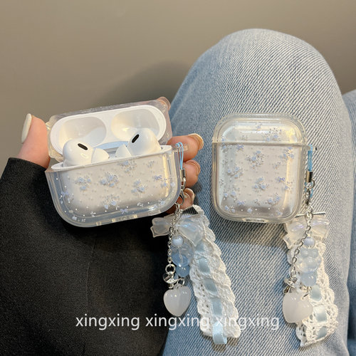 适用airpods保护套蓝色碎花