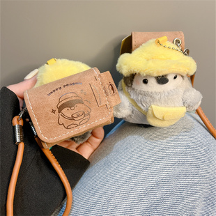 ins可爱毛绒黄帽企鹅背包适用苹果2代3代4代耳机壳airpodspro保护套