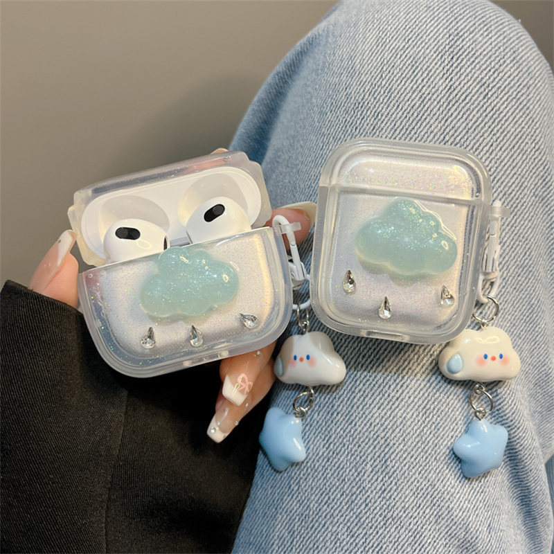 适用airpods保护套简约闪粉云朵