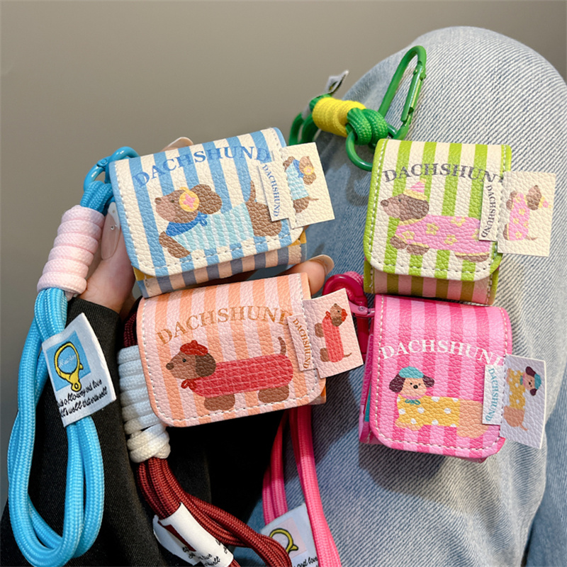 适用airpods保护套皮质条纹狗狗