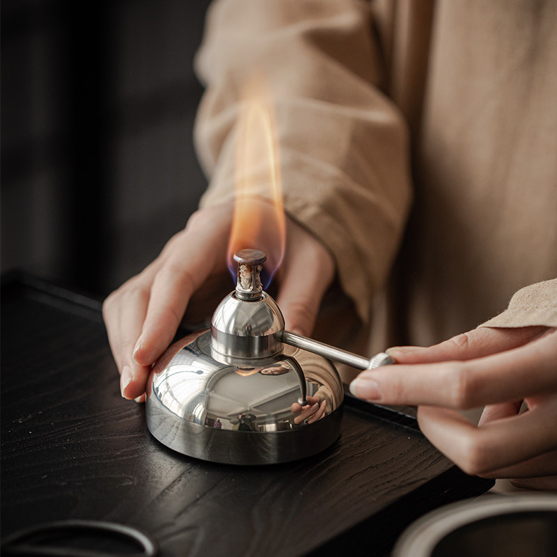 实验室可调节不锈钢镜面酒精灯手工抛光煮茶温茶酒精炉实验室户外