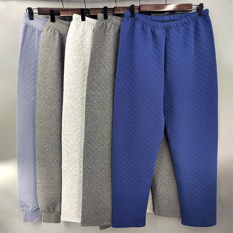三层夹棉保暖裤男士纯棉秋冬季加厚中老年人爸爸高腰棉毛线裤秋裤