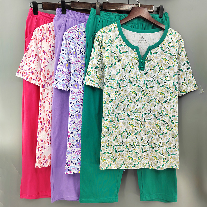 女士纯棉宽松家居服套装睡衣