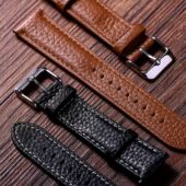 手表带真皮男士 蝴蝶扣皮表带女款 牛皮超软皮表链防水表带手表配件
