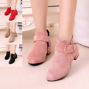 女童靴子秋冬季新款童鞋儿童短靴高跟韩版棉靴公主短靴低筒绒面