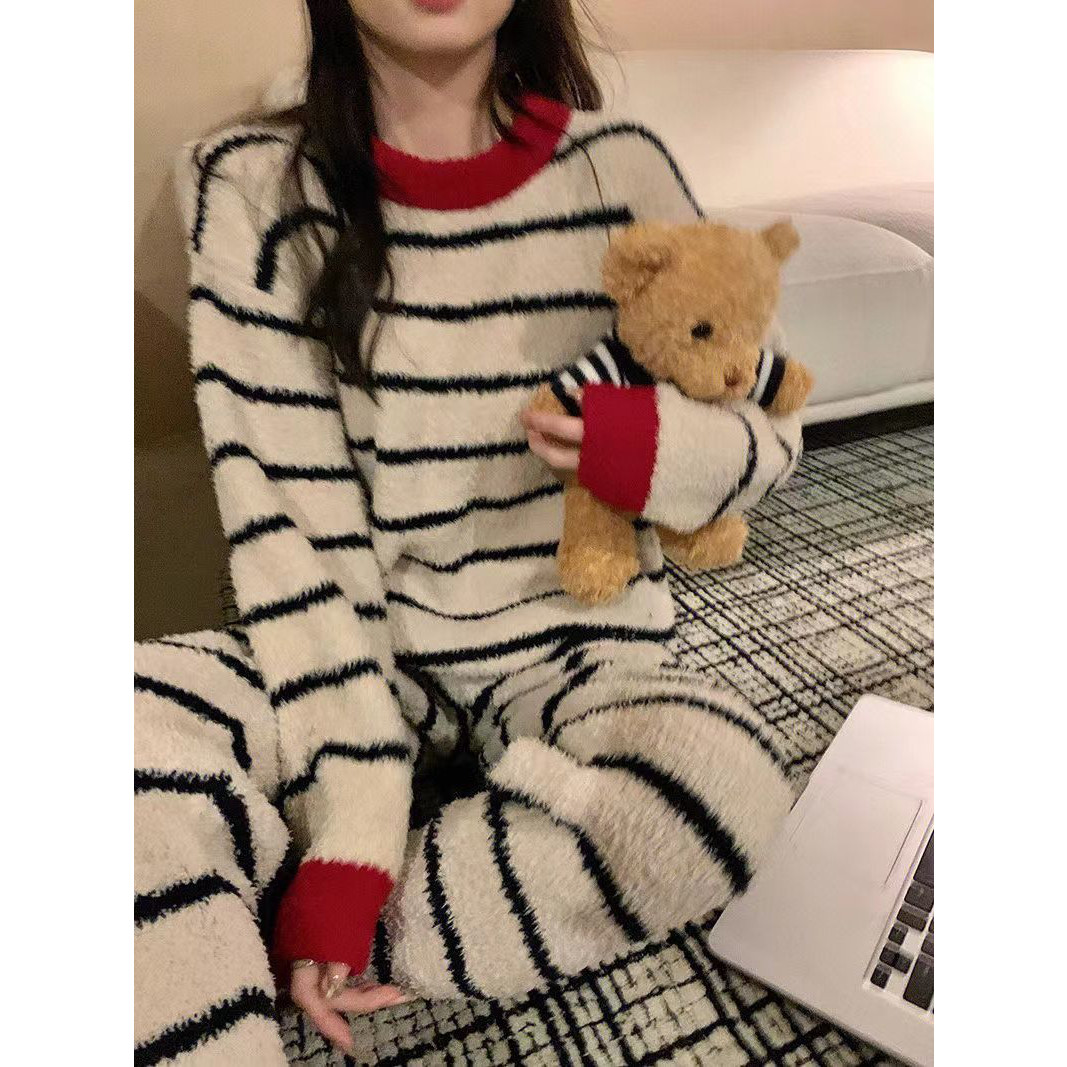 珊瑚绒睡衣女秋冬季加厚保暖冬款睡衣/家居服套装