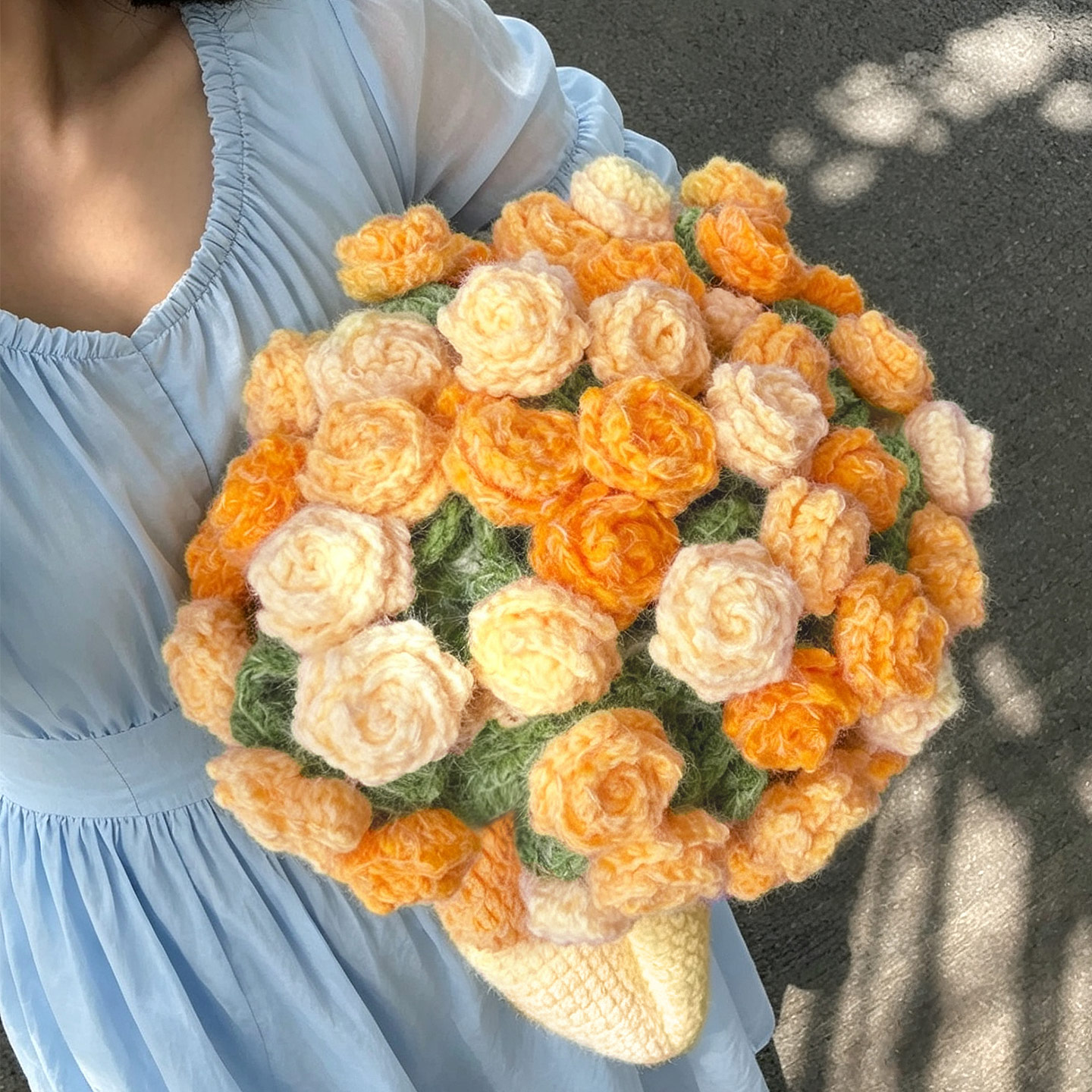 毛线手工diy编织材料包玫瑰花毯子保暖披肩送朋友生日礼物