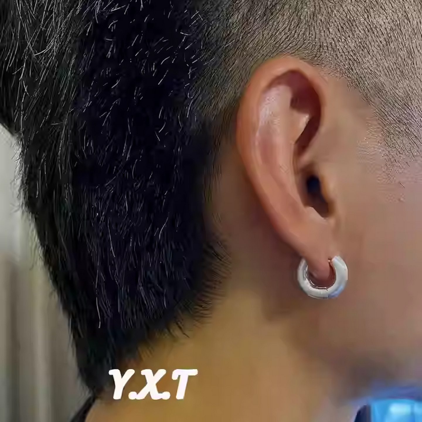 实心重工粗磨砂925纯银素圈耳环