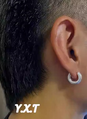 YXT925纯银实心磨砂亚光粗素圈耳环男女耳扣原创简约个性重工耳圈