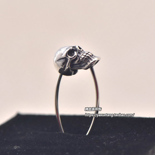 925纯银耳钉 个性复古男女潮夸张泰银曲别针耳环骷髅街头单只欧美