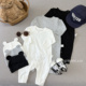 哈衣爬服男女宝宝黑白纯棉连体衣两件套装 新生婴儿秋冬款 纯色长袖