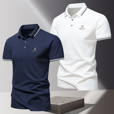 春季厚款短袖T恤香港轻奢高棉Polo衫男士休闲高档有领网眼商务