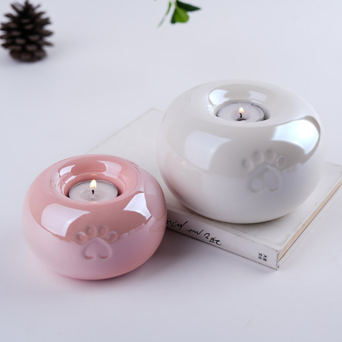 圆形烛台罐爪印陶瓷密封罐无纺布防潮储物罐茶叶罐香粉瓶居家摆件