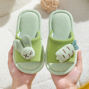 儿童拖鞋 亲子款 男童室内防滑亚麻幼儿园小童宝宝女童居家布鞋 夏季