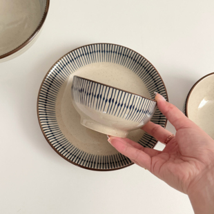 日式蓝雨陶瓷面碗拉面碗复古家用汤面碗泡面碗吃面条碗大碗深盘