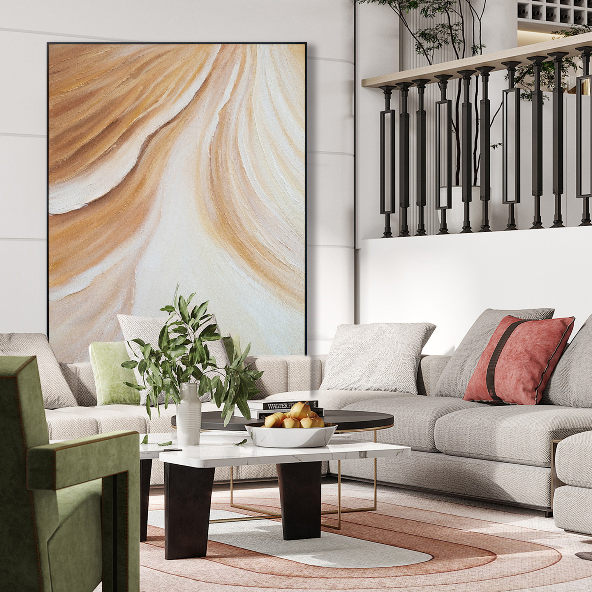 手绘油画客厅抽象装饰画玄关侘寂风壁画沙发背景墙原木风挂画