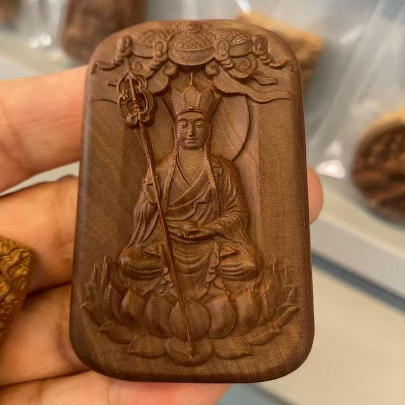 正宗印度老山檀香木项链木雕九华山地藏王菩萨吊坠大愿护身符男女