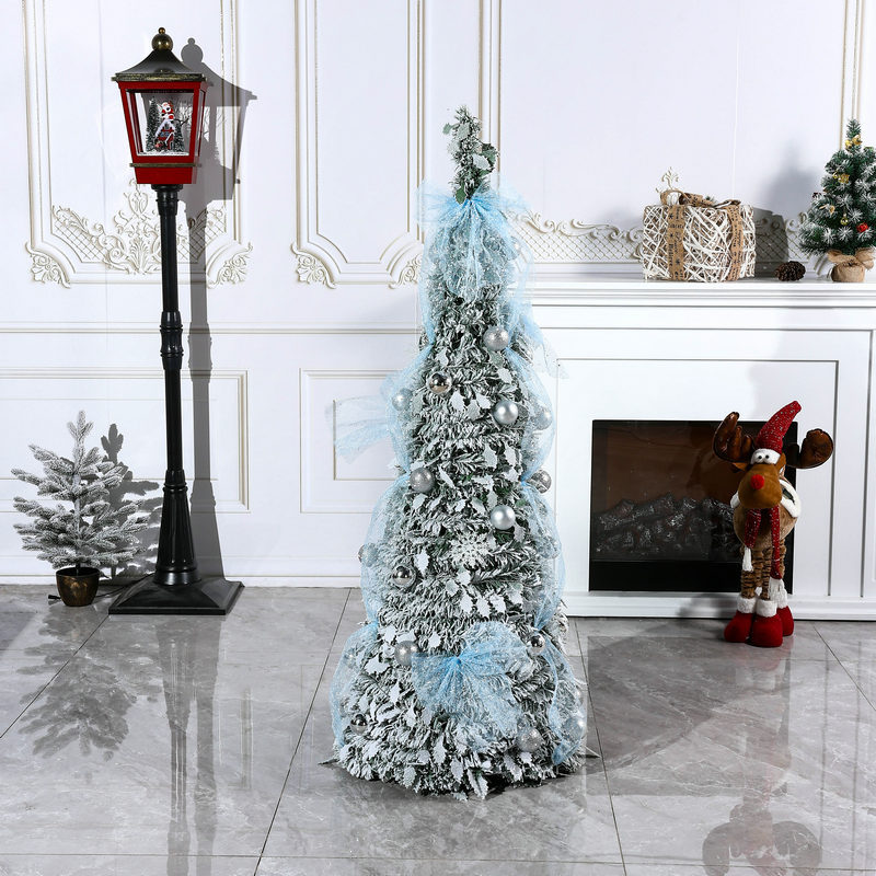 新款绒植星星顶圣诞树加丝带挂球喷雪款圣诞节圣诞树家用酒店摆件