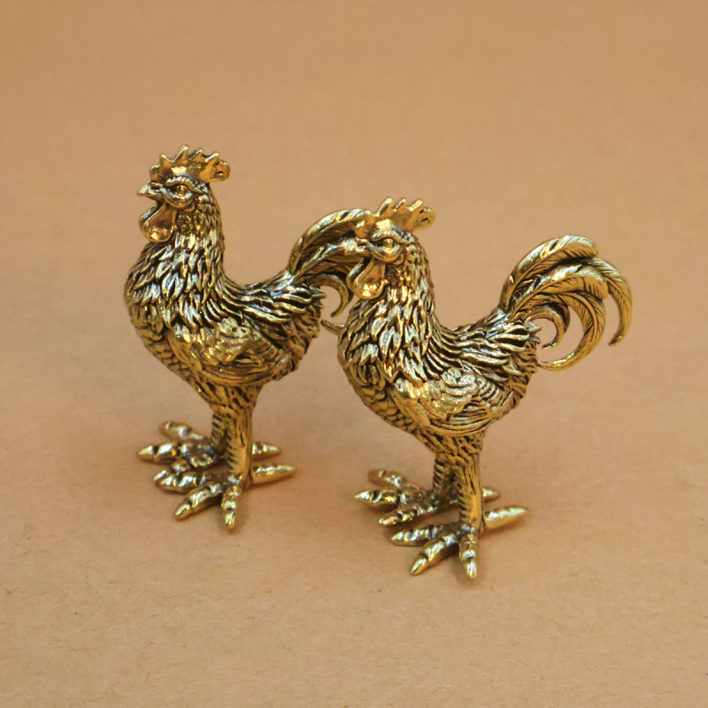 黄铜十二生肖鸡大公鸡摆件朝阳公鸡小母鸡家居客厅桌面茶宠装饰品