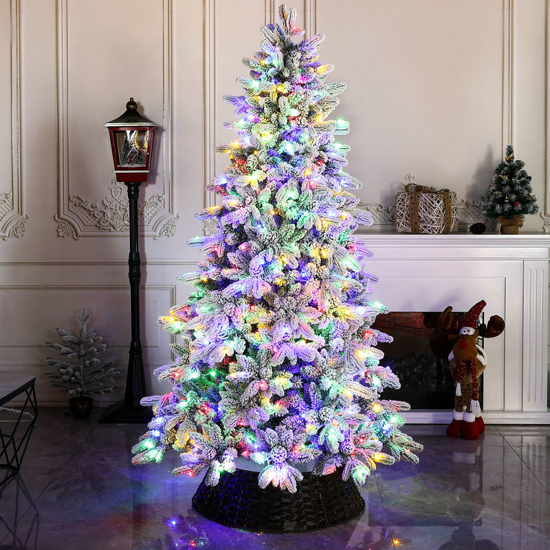 仿真植绒带园松果圣诞树庭院商场派对等装饰带灯多规格圣诞树