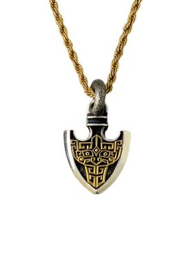 原创民族风泰银黄铜吞天兽饕餮龙纹项链男士复古吊坠国风项链配饰