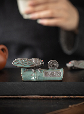 一鸣惊人陶瓷迷你小金蝉茶宠摆件创意手把件可养茶玩茶盘装饰配件