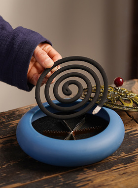 大号蚊香炉家用室内熏香驱蚊香盒盘托带盖陶瓷防火香薰炉复古摆件