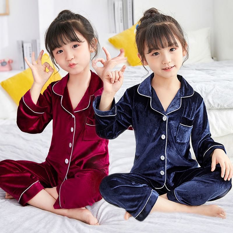 儿童金丝绒睡衣套装男女童春秋冬
