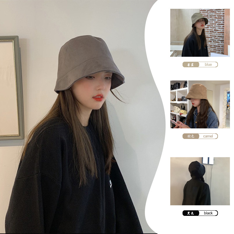 麂皮绒毛绒帽子水桶帽大头围显脸小秋冬保暖百搭高级感设计渔夫帽