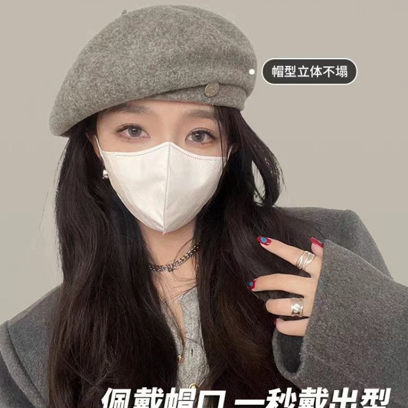 轻奢羊毛贝雷帽子女韩国秋冬新款显脸小时尚画家帽英伦复古蓓蕾帽