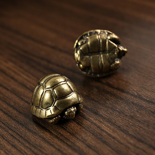 纯黄铜摆件复古实心纯铜缩头乌龟摆件铜龟茶宠盖置实心铜乌龟饰品