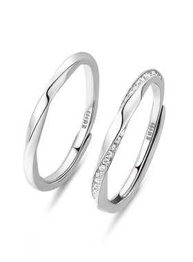 S999纯银简约莫比乌斯镶钻戒指情侣对戒足银指环女小众设计感