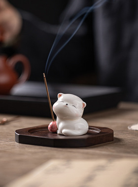创意陶瓷可爱小猫咪线香插香香托家用室内檀香沉香薰炉香道插香器
