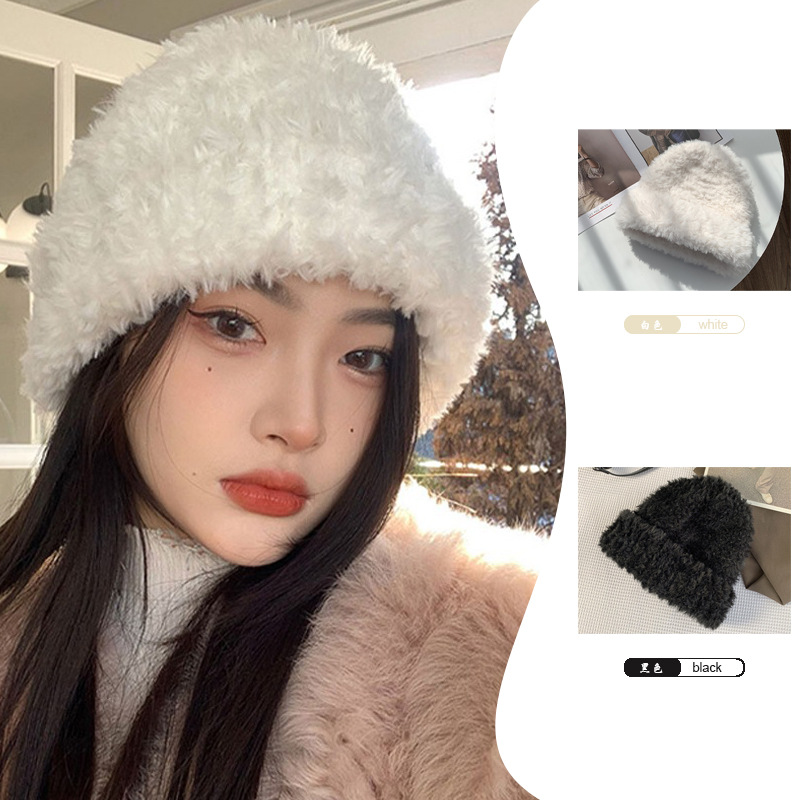 韩国柔软百搭毛绒帽子女冬季保暖大头围针织帽网红显脸小护耳冷帽