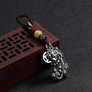 新款 复古泰银招财转运貔貅钥匙扣男女泰银潮汽车挂件配饰直供