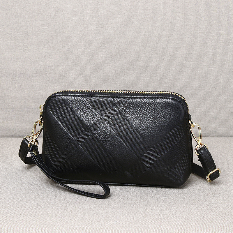 包包女新款韩版荔枝纹头层牛皮女包单肩斜挎条纹压花手拿包潮