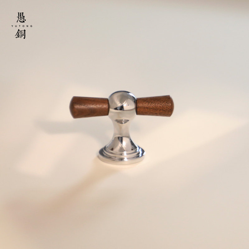 复古胡桃木黄铜拉手中古风银色柜门抽屉把手衣柜门小拉手