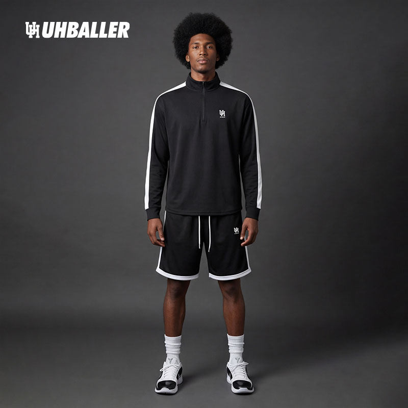 UHBALLER美式半拉链长袖投篮服篮球比赛热身服出场服速干针织T恤