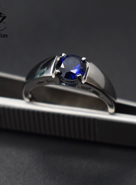 925银蓝宝石圆形戒指男女同款