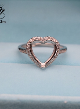 银桃心形戒指银托宝石925空托