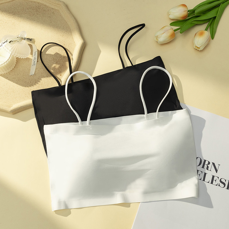 夏季学生冰丝抹胸吊带带胸垫打底裹胸细肩带少女内衣冰丝文胸无磁